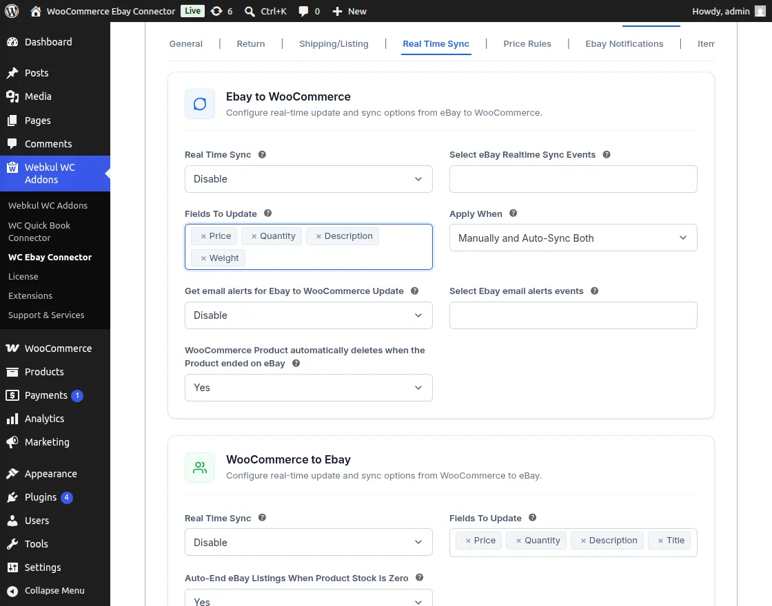 Real-Time Sync Settings